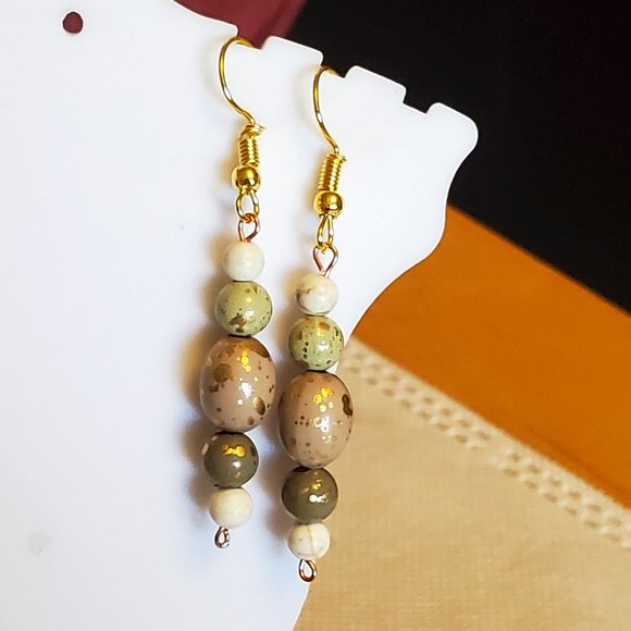 1.5" Ceramic and Jasper Bead Layer Dangle Earrings